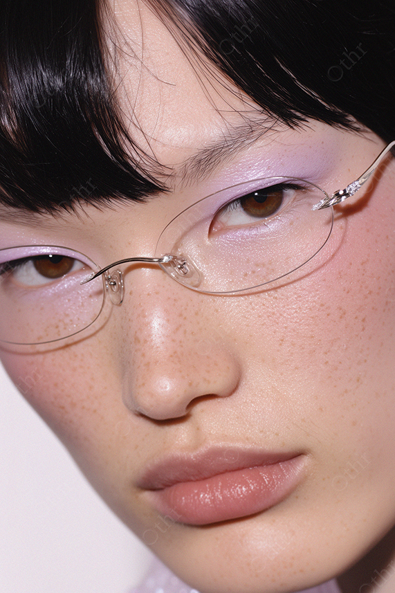 Portrait of Person with Glasses and Pale Lilac Eye Makeup