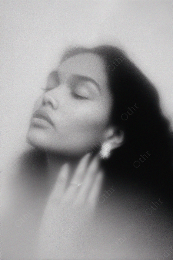 Soft Focus Monochrome Portrait of Woman with Dark Hair