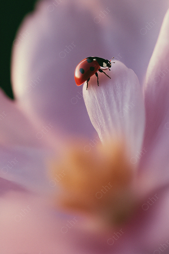 Red Ladybird on Pink Flower