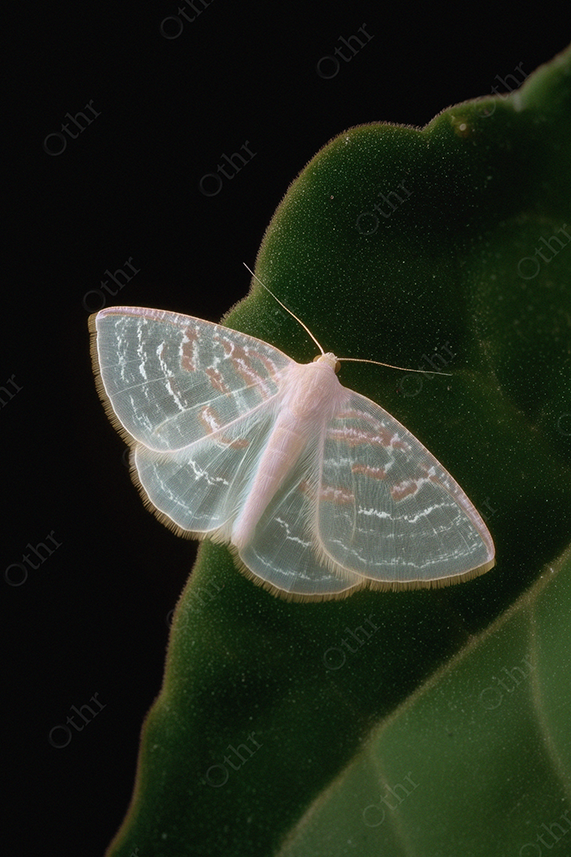 Translucent White Moth Resting on Green Leaf