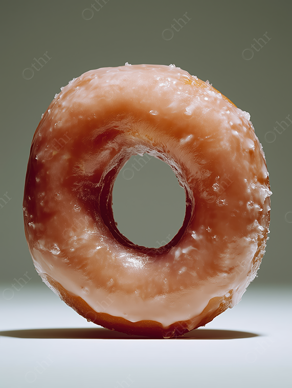 Glazed Doughnut with Light Pink Icing on Grey Background