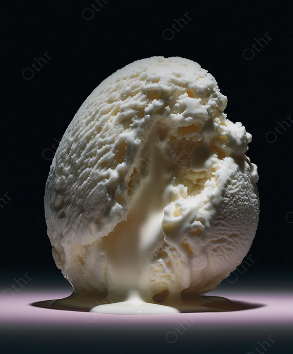 Melting Scoop of Vanilla Ice Cream on Dark Background