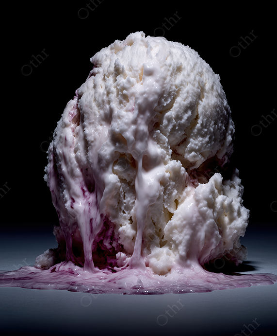 Melting Scoop of Vanilla and Berry Ice Cream on Dark Background