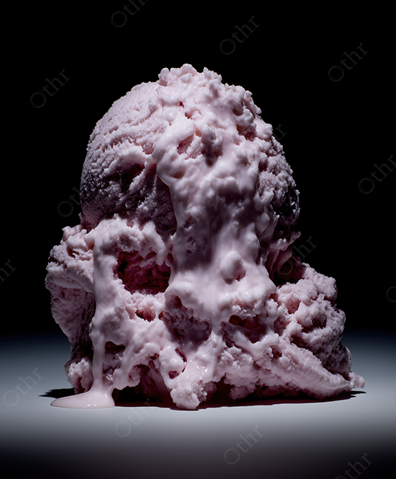 Melting Scoop of Strawberry Ice Cream on Dark Background