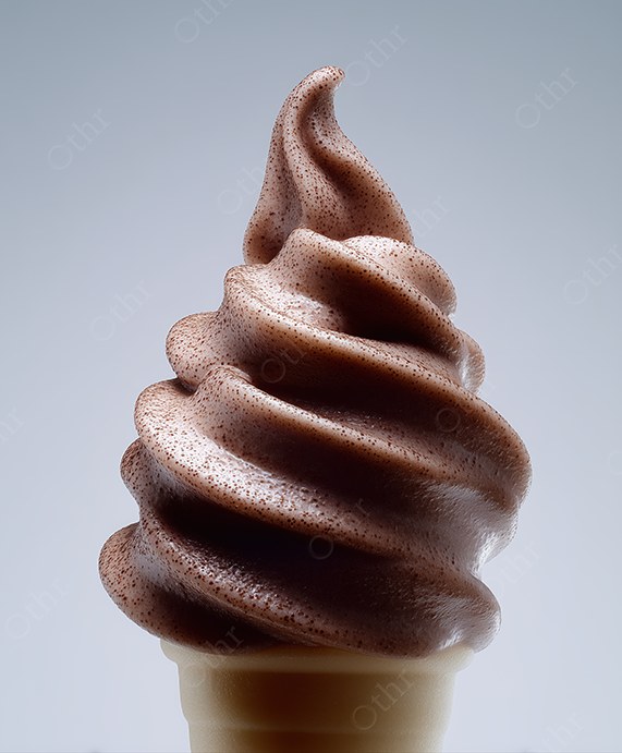 Chocolate Soft Serve Ice Cream in Cone on Light Grey Background