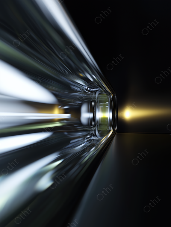 Abstract View Through Glass Tube With Light Reflections and Dark Background