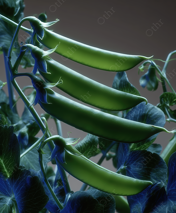 Close-Up of Green Pea Pods on Vine Against Gradient Background
