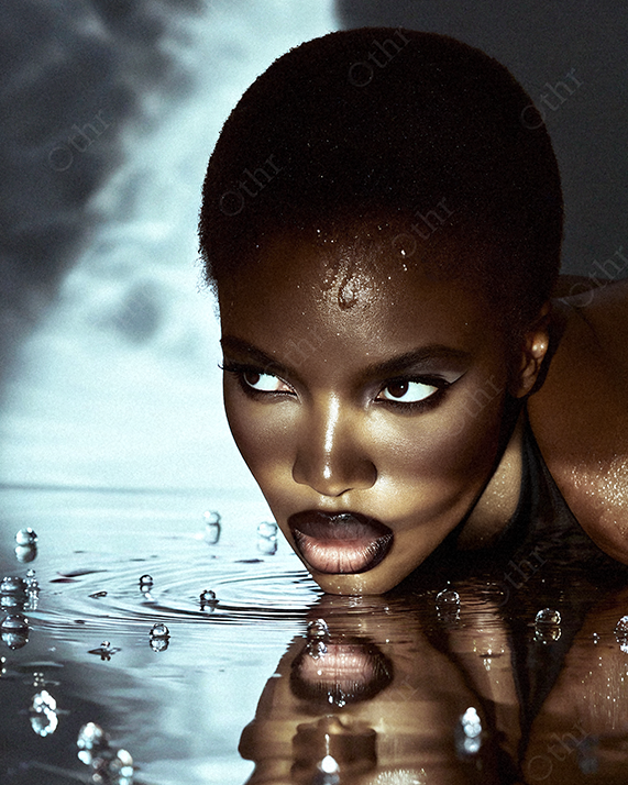 Close-Up Portrait of a Person With Wet Skin Lying on Water Surface With Droplets