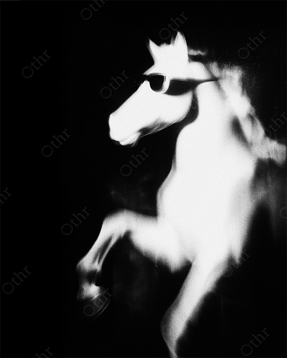 Black and White Silhouette of Rearing Horse Wearing Sunglasses