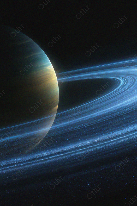 Planet With Glowing Blue Rings in Outer Space