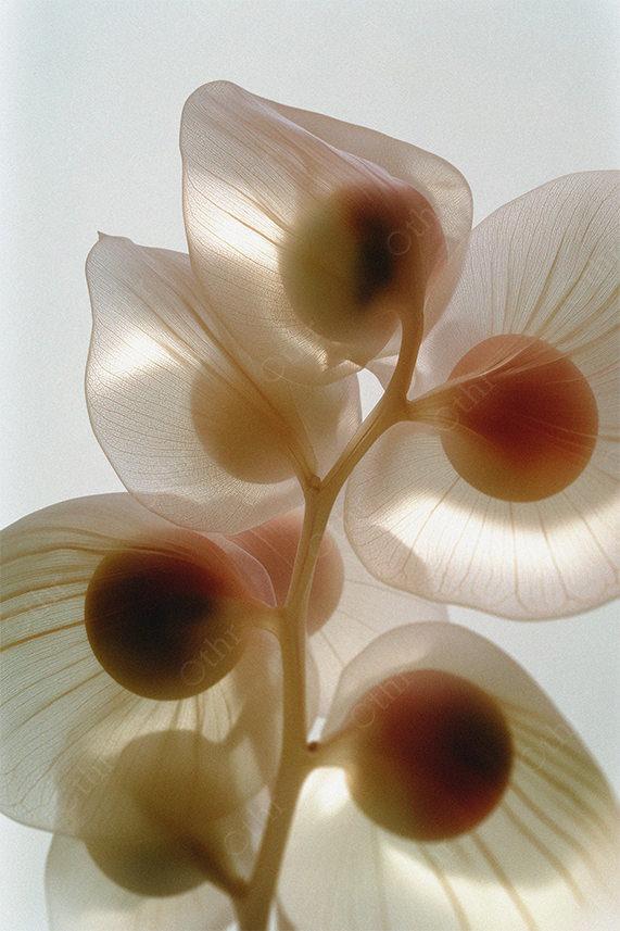 Translucent Plant Leaves With Spherical Seed Pods Backlit by Light