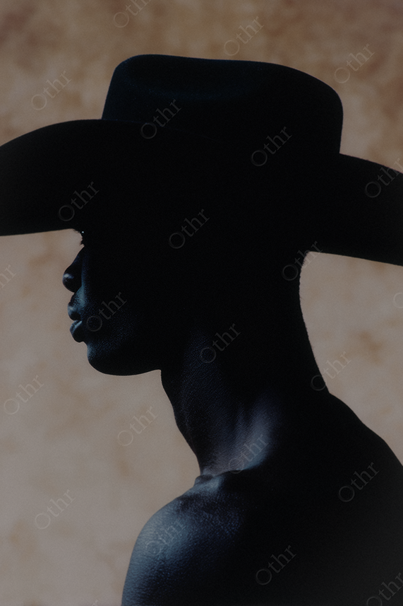 Silhouetted male portrait in cowboy hat.
