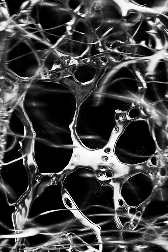Abstract Liquid Metal Network With Organic Cavities and High-Contrast Lighting on Black
