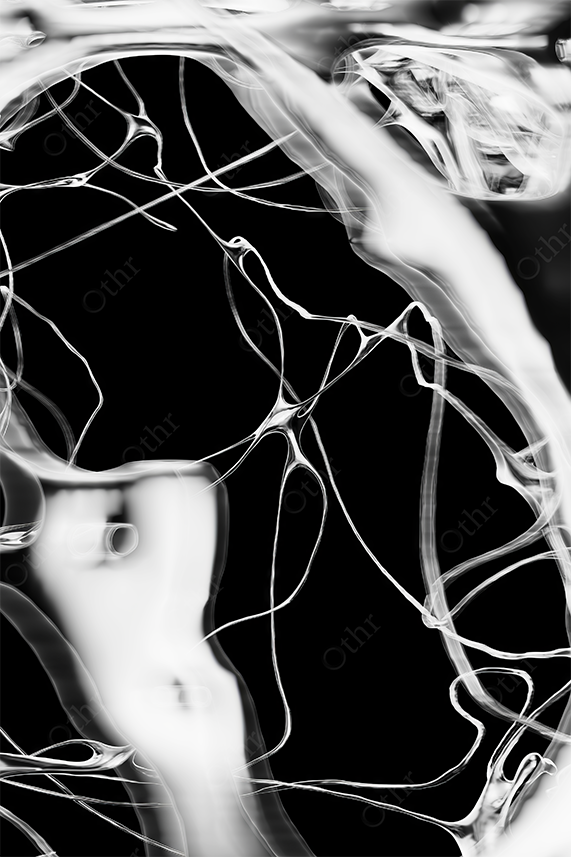 Abstract White Light Filaments Framing Dark Negative Space on a Black Background