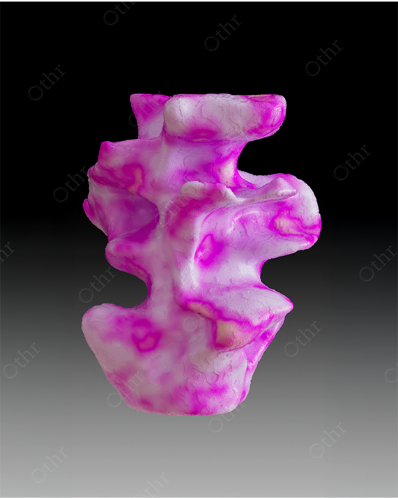 Abstract Organic Sculpture With Pink Marbled Surface Isolated Against a Dark Gradient Background