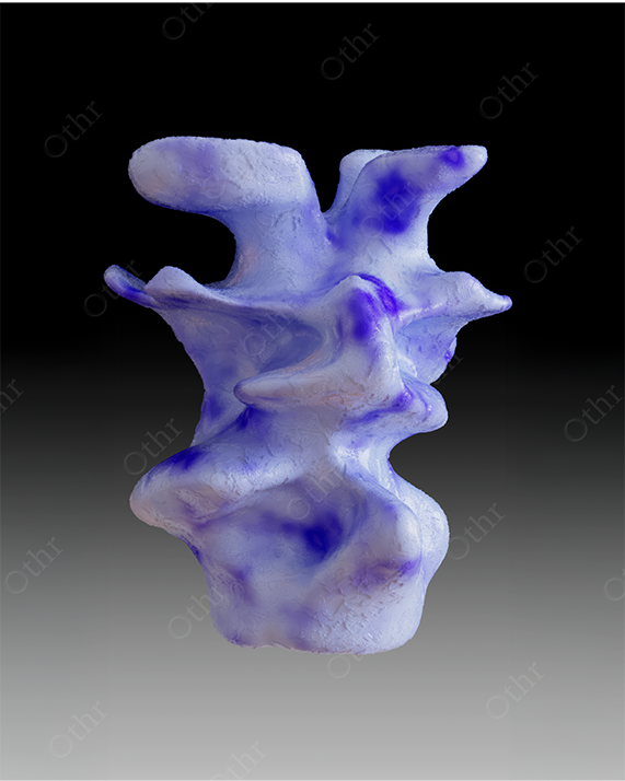 Abstract Organic Sculpture With Blue Marbled Texture Isolated Against a Dark Gradient Background