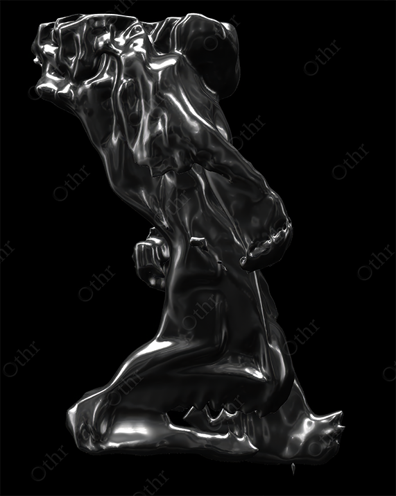 Glossy Black Abstract Sculpture With Fluid Draped Form Isolated on a Dark Background