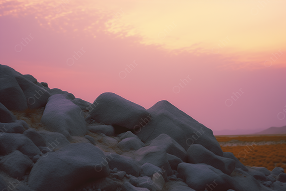 Dusky Pink Skies Over Soft, Sculpted Stone Boulders in Dreamscape