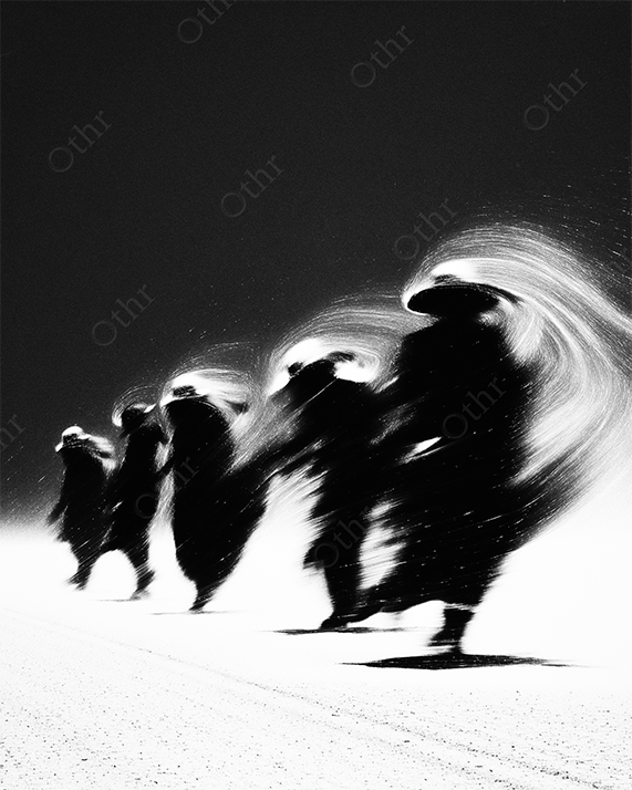Monochrome Pilgrim in Whirlwind