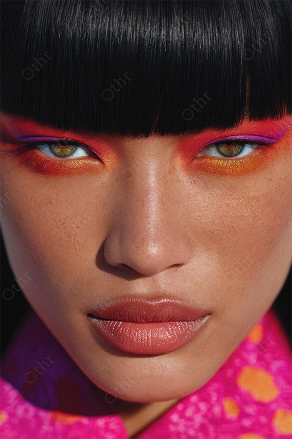 Close-Up Beauty Portrait with Hot Pink and Orange Eyeshadow