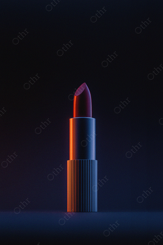 Red Lipstick Under Moody Blue and Orange Studio Lights on Deep Navy Background