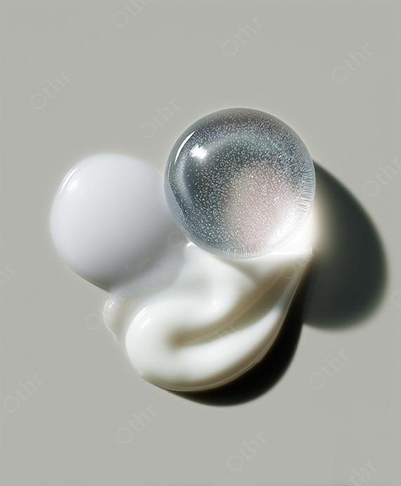 Close-Up of Mixed Skincare Products on Neutral Background, Featuring Cream, Gel and Bubble Serum