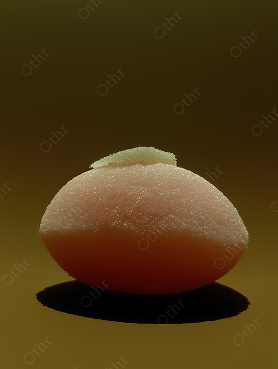 Soft Pink Mochi Covered in Sugar Crystals on Green Background
