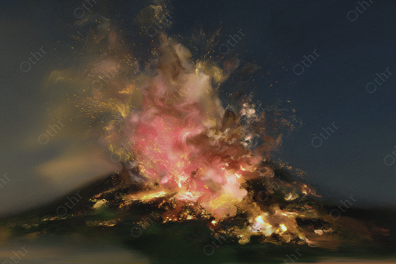 Oil Painting of Volcano Erupting