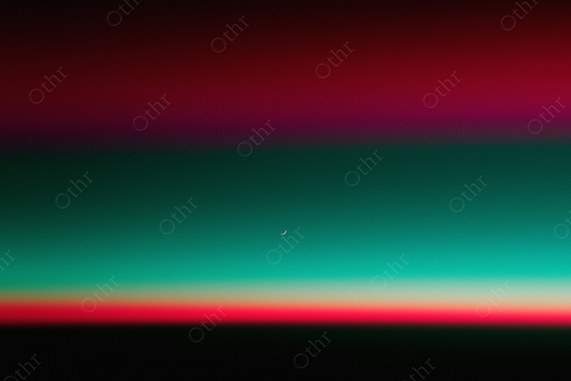 Gradient twilight sky with a crescent moon and vivid green, red and magenta hues.