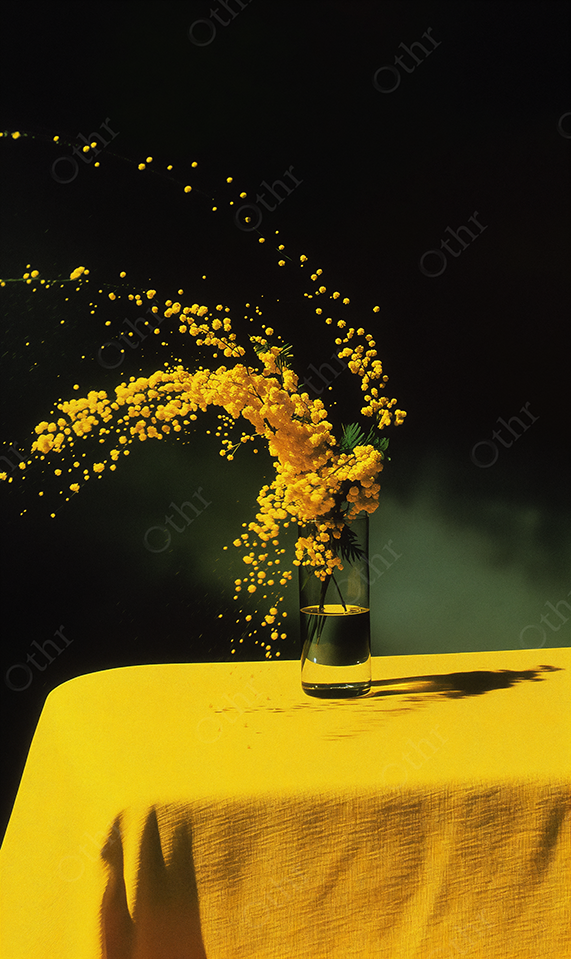Yellow Blossoms in Glass Vase on Table