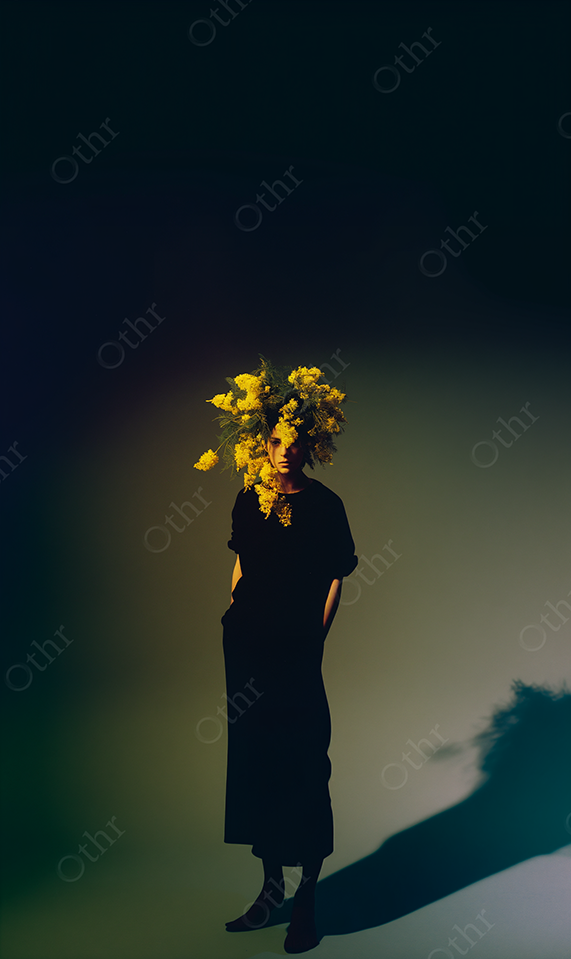 Person in Black Dress With Floral Headpiece