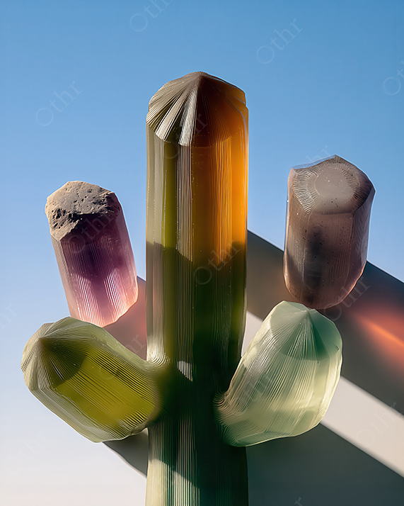 Colorful gemstone cluster on pale blue