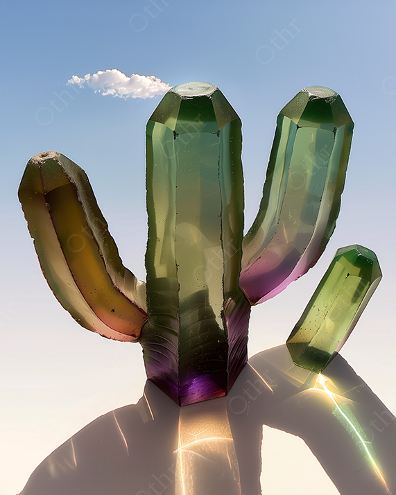 Crystal cactus under soft sky
