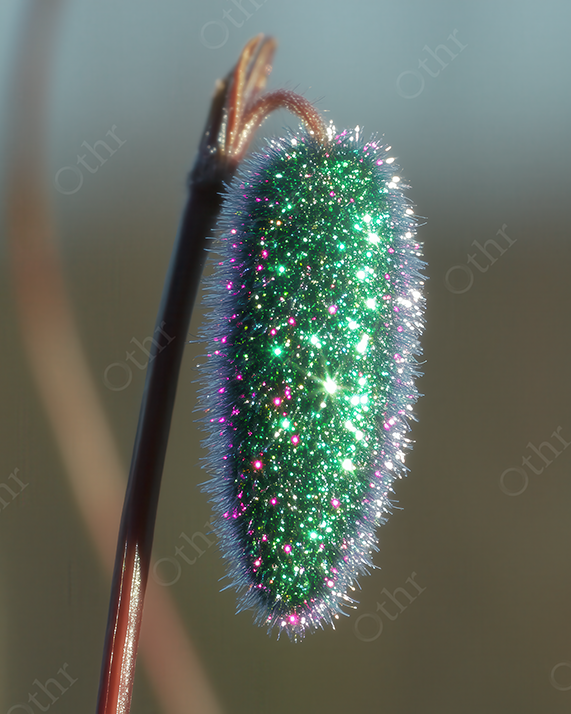Green iridescent pod close-up