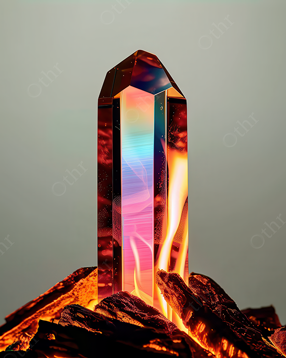 Faceted Gem Glowing in Red Base