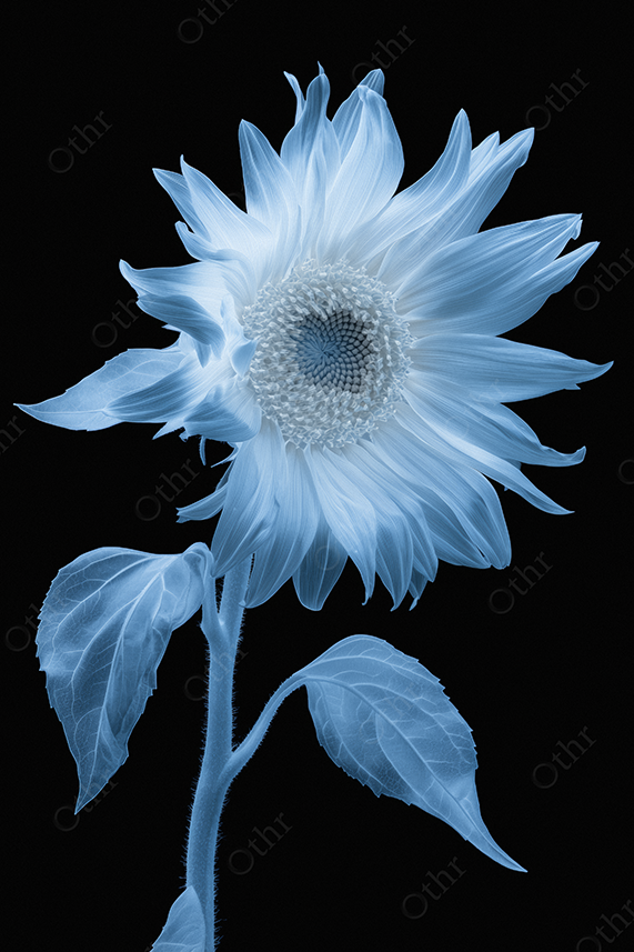 High-contrast x-ray of blue flower