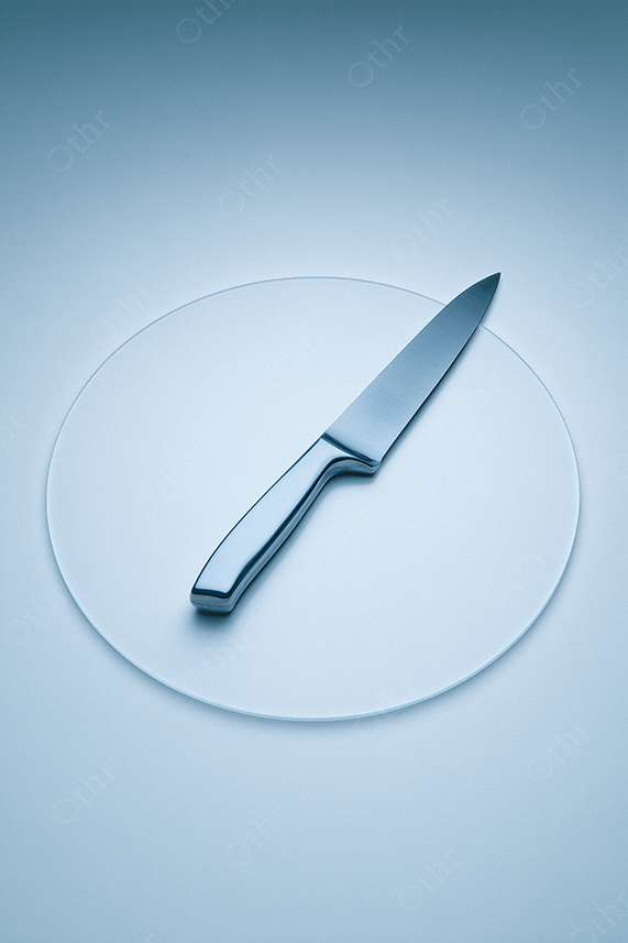 Minimal knife on pale blue studio background