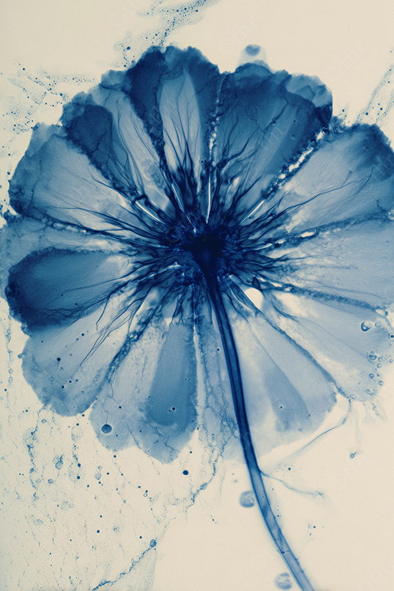 Ink painting of a flower with a cream background.
