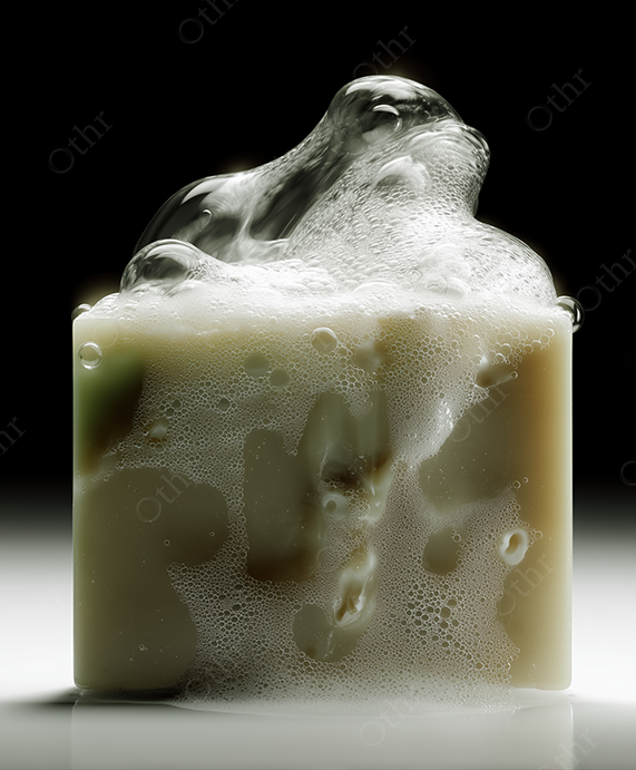 Soap Bar Covered in Bubbles on Gradient Background