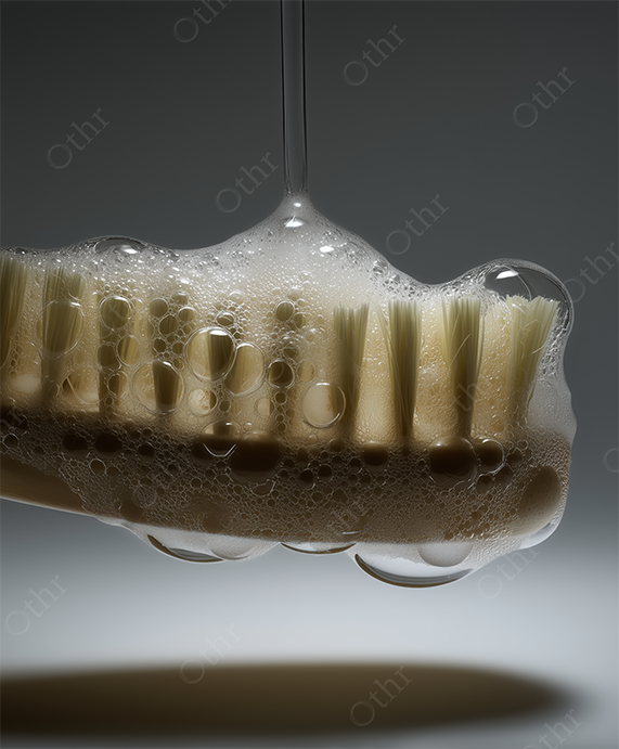 Shower Brush Covered in Bubbles on Gradient Background