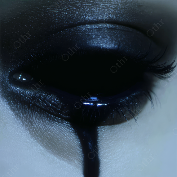 Macro of Eye with Black Make-up Crying Black Tears