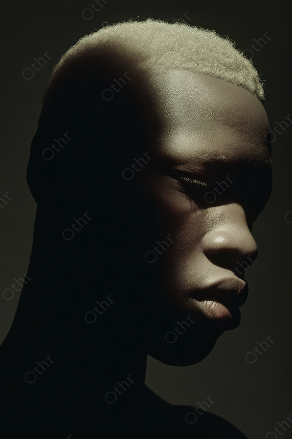 Profile Portrait of Person with Bleached Hair in Dramatic Light
