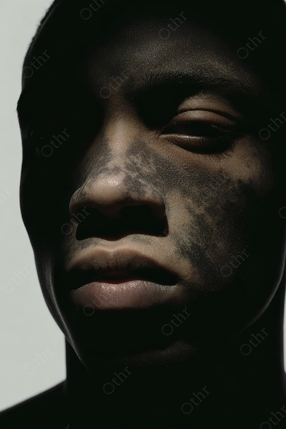 Portrait of Person with Patterned Skin Across Face