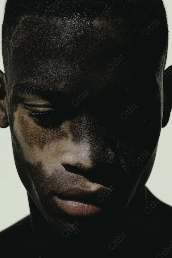 Portrait of Person with Patterned Skin Across Face