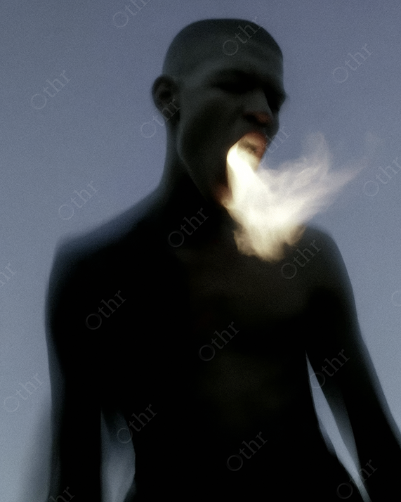 Shirtless Person Breathing Fire Against Twilight Sky