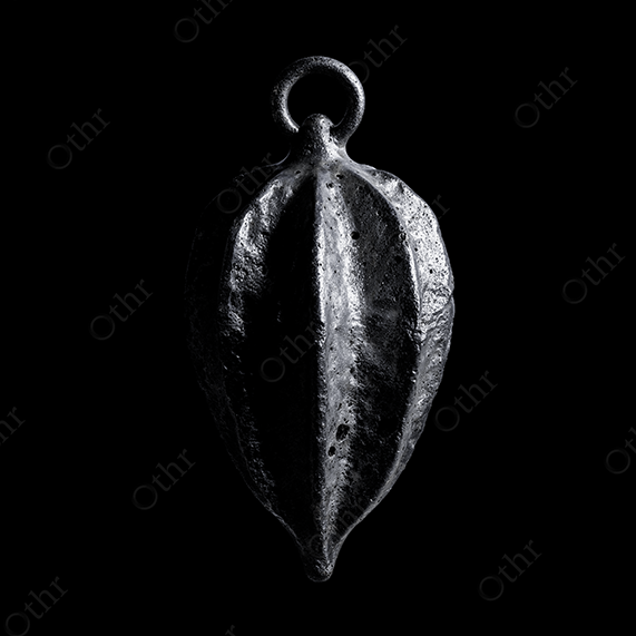 Metallic Seed Pod Pendant on Black Background – Still Life
