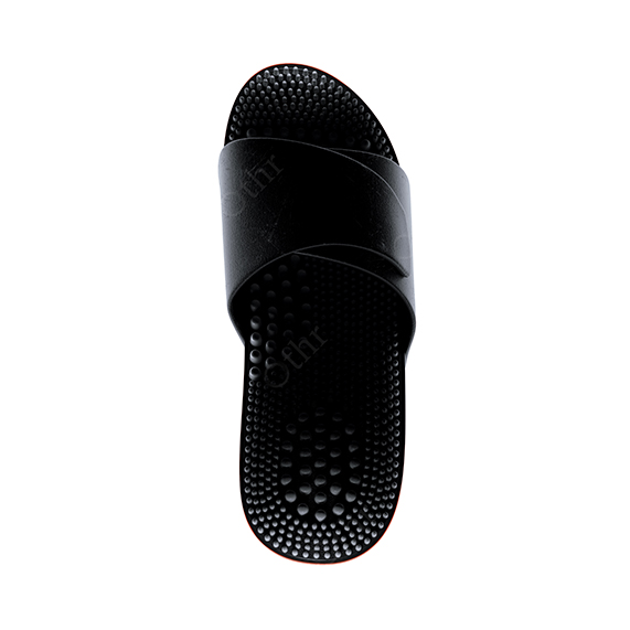 Black Textured Slide Sandal on White Background – Product Still Life