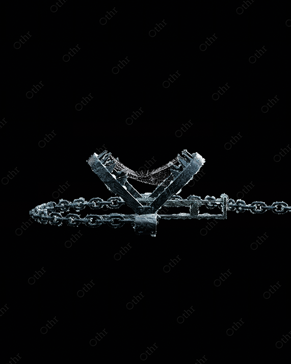 Rustic Metal Bear Trap With Chain on Black Background – Still Life