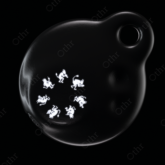 Black Krampus Device with Illuminated Dancing Creatures on Black Background – Conceptual Still Life
