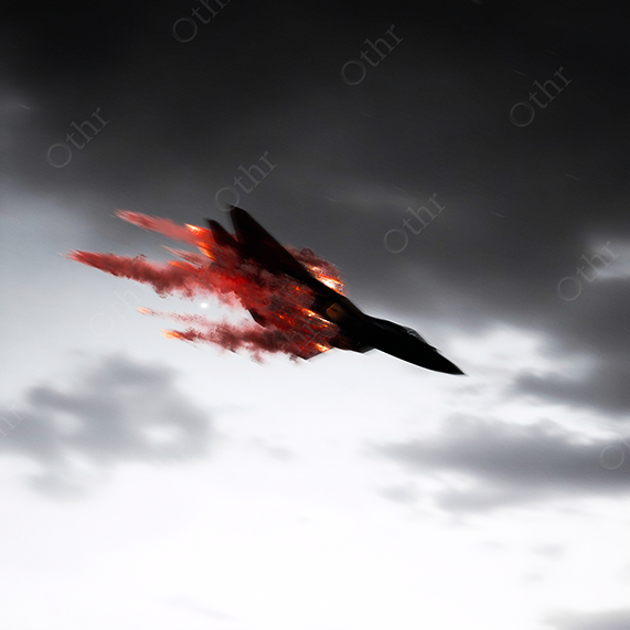 Fighter Jet Leaving Red Smoke Trail Against Overcast Sky – Dynamic Motion Shot
